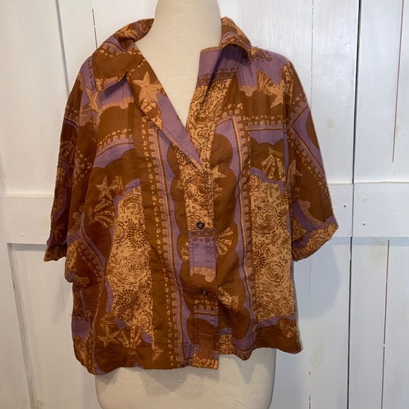 We The Free Tops - NWOT We The Free Orange and Purple Printed Button Down